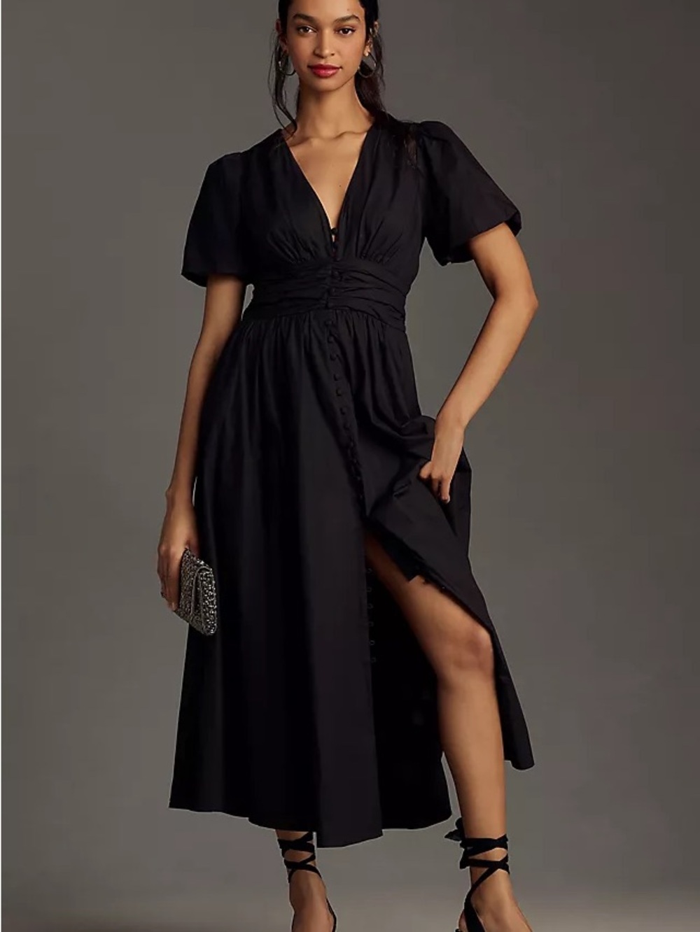 Anthropologie Katerina Black Women’s V-Neck Midi Dress Size 2X Plus